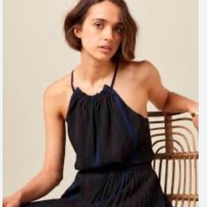 Sessun Chelse Bare Back Striped Halter Top Black Blue
